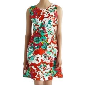 Alyx Floral Print Mini Dress in Red, Teal, White